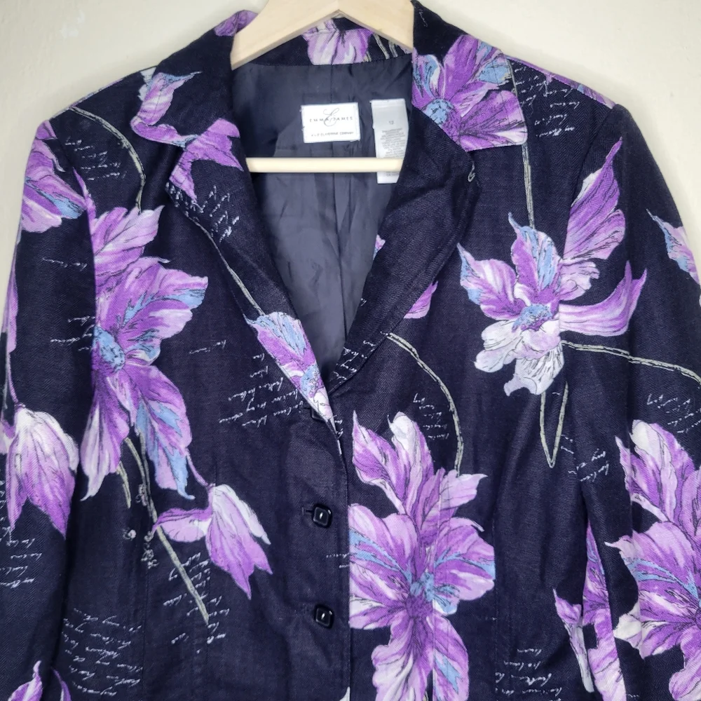 Emma James Linen Blend Floral Blazer, Size 12